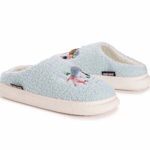 Muk Luks Blue Embroidered Slippers